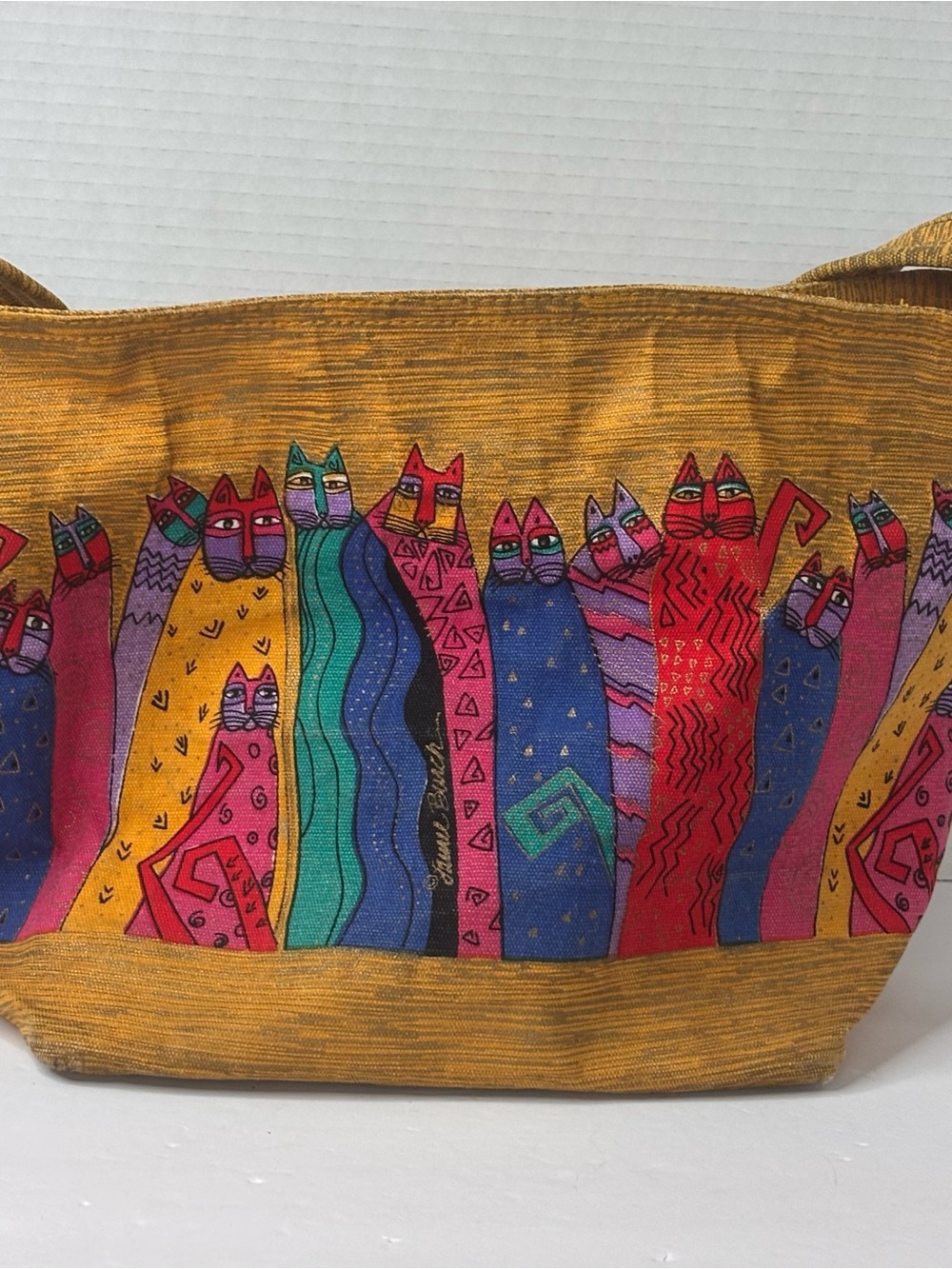 Laurel Burch Fantasticats Tote Purse Colorful Cats Feline Art Print Canvas Bag - Picture 3 of 15